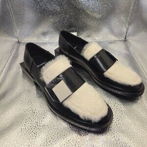 PIERRE HARDY Leather & Rabbit Fur Loafer Shoes US9 UK6 EU39 Two Tone